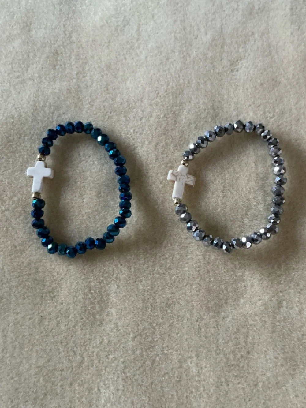 Stretch Bracelet Set with Cross Charm - set of 2